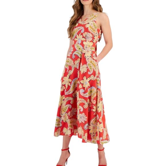 TAHARI ASL Women's Paisley-Print Tie-Back Maxi Dreess Size 4‎ P Petite New! - Picture 4 of 9